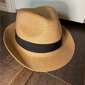Stylish Tan Fedora Hat with Black Band